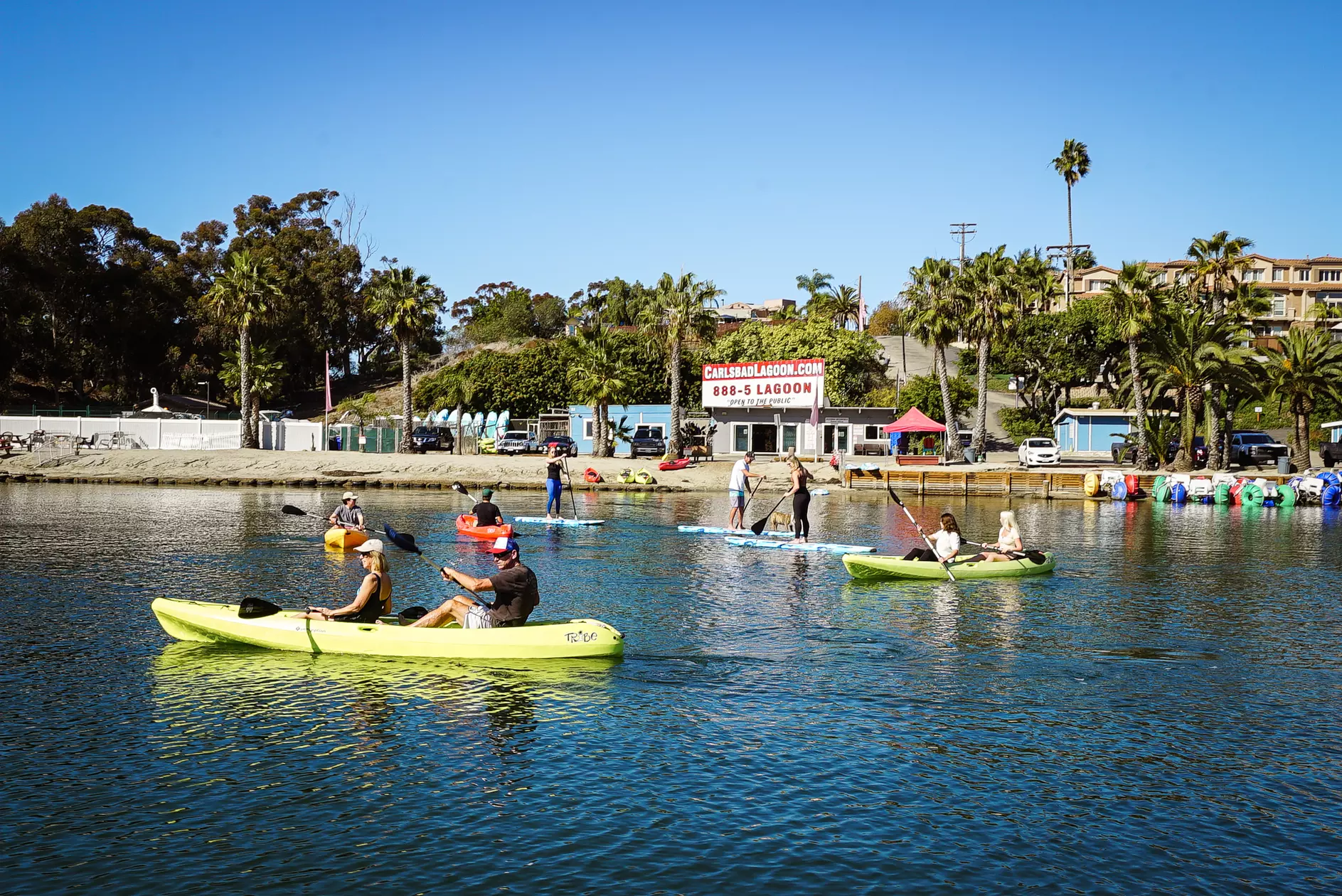 Explore a range of watersports at Carlsbad Lagoon with rentals for every adventurer.